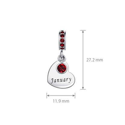 NARTGO January-December Birthstone Birthday Charm Heart Dangle Beads Jewelry Gift for Women Compatible with Pandora Bracelets & Necklaces - style: January Birthstone