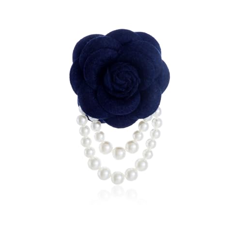 Vintage Camellia Brooch for Women,Statement Pearl Tassel Brooch Boho Multicolored Fabric Flower Brooches Laple Pins Dress Wedding Accessories - color: Qing