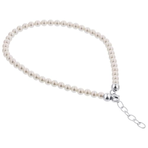 Gem Avenue .925 Silver Round Faux Pearl Adjustable Anklet with 9 to 10 inch Long - color: White