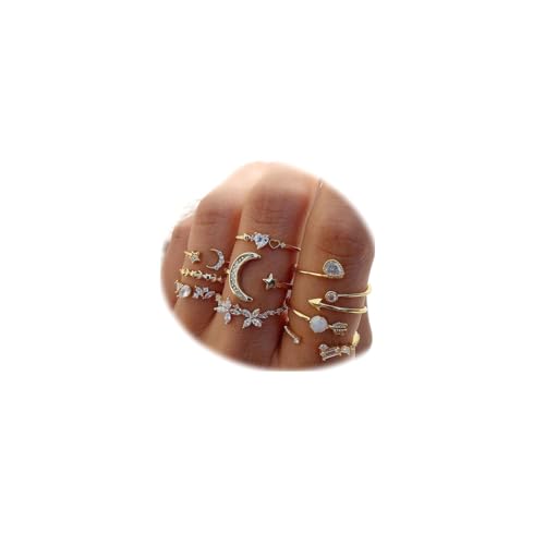 FUTIMELY Boho Retro Stackable Rings Sets for Women Knuckle Joint Finger Knuckle Nail Ring Sets Moon Stars Stack Preppy Statement Rings Cute Trendy Stuff Jewelry - style: B-2