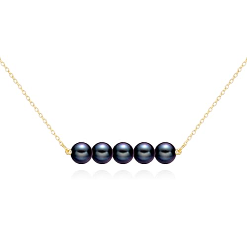 KECHO 14K Real Gold Beads Pendant Necklace Solid Yellow Gold Jewelry Anniversary Birthday Gifts for Women - color: Black Pearl 5