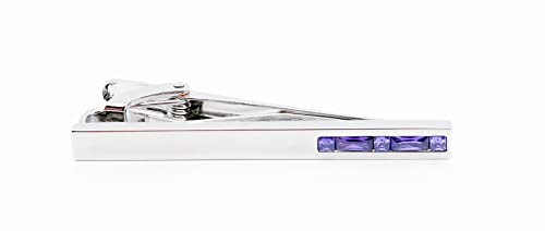 Men Crystal Tie Clip Tie Bar for Regular Necktie Silver In Gift Case | Purple/Blue/Red/Black/White Crystal Tie Pin for Men Business Anniversary Wedding Party Office Formal Daily Occasions Suit - style: Purple Crystal