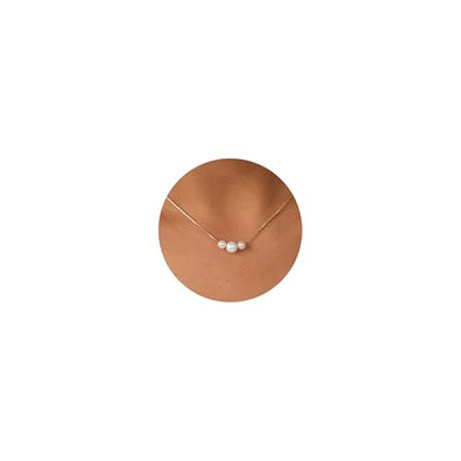 Pearl Necklace for Women- 14K Gold-plated/White Gold-plated Dainty Pearl Necklace for Women - color: Gold 3pearl box chain