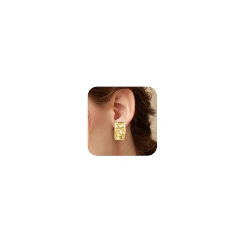 REELMAR Chunky Geometric Clip On Earrings for Women Trendy Gold-Plated Thick Hammered Rectangle Dupes Earrings Minimalist Statement Earrings No Piercing Clips - color: Square-Gold