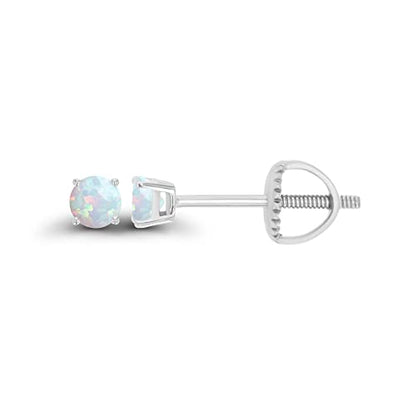 14K Gold Plated 925 Sterling Silver Hypoallergenic 3mm Round Genuine Birthstone Solitaire Screwback Stud Earrings - color: Opal Created