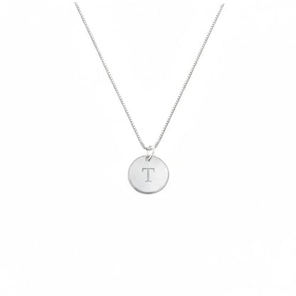 OAK & LUNA - Sterling Silver A-Z Initial Disc Necklace - Letter Pendant on Box Chain, Elegant & Gift‑Ready - style: Letter T