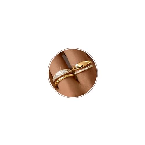 LOLIAS Gold Stackable Rings for Women Non Tarnish Engagement Wedding Bands | Hypoallergenic,Dainty Cubic Zirconia Wedding Ring Set,Minimalist Trendy Statement Promise Thumb Rings Stacking Size 5-10 - style: Unique-14K Gold Plated
