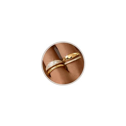 LOLIAS Gold Stackable Rings for Women Non Tarnish Engagement Wedding Bands | Hypoallergenic,Dainty Cubic Zirconia Wedding Ring Set,Minimalist Trendy Statement Promise Thumb Rings Stacking Size 5-10 - style: Unique-14K Gold Plated