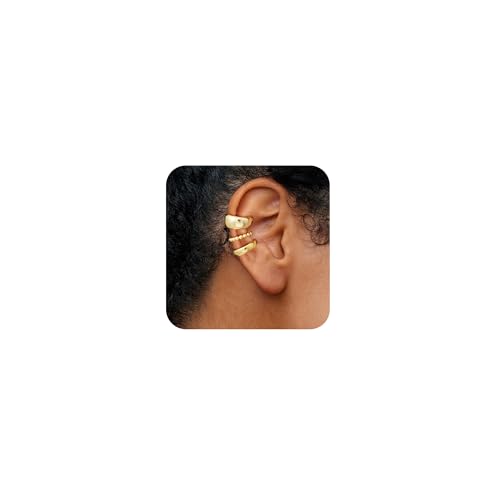 14K Gold/Silver Plated Ear Cuffs Non Piercing Set Clip On Dainty | Non Pierced Ear Cuff, Stackable Small Cartilage Hoop Huggie Set, Tarnish Resistant Hypoallergenic Trendy Jewelry Gift - style: gold style 2