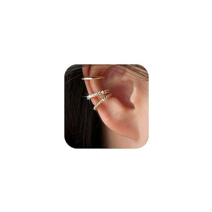 3 Pcs Ear Cuffs Non Piercings Set for Women Teen Gifts Trendy Stuff Jewelry - color: Gold