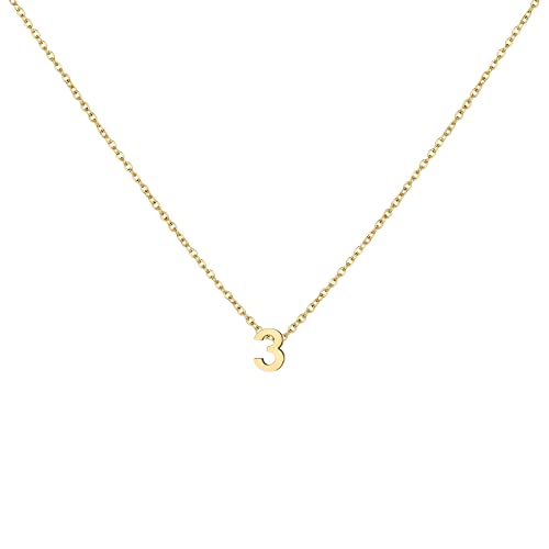 Number Necklace for Women Dainty 18K Gold Plated Pendant Necklace Charm Birth Month Personalized Jewelry Birthday Gift - color: GOLD, style: Number 3