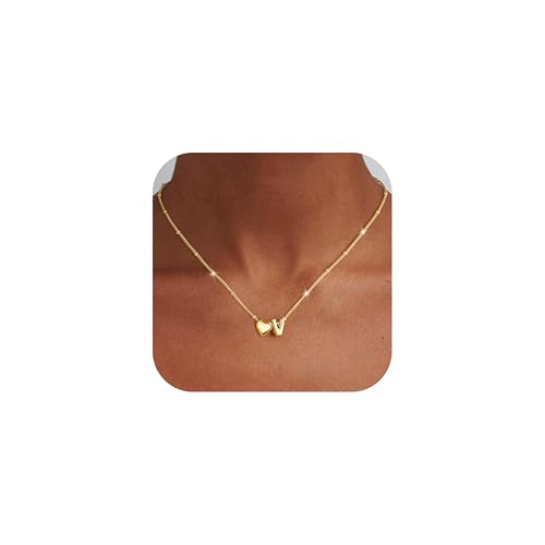 Ursteel Gifts for Kids Teen Girls - Dainty 14K Gold Plated Initial Heart Necklace for Women Trendy, Tiny Letter A-Z Necklaces Personalized Birthday Gifts for Teen Girls Jewelry - color: V