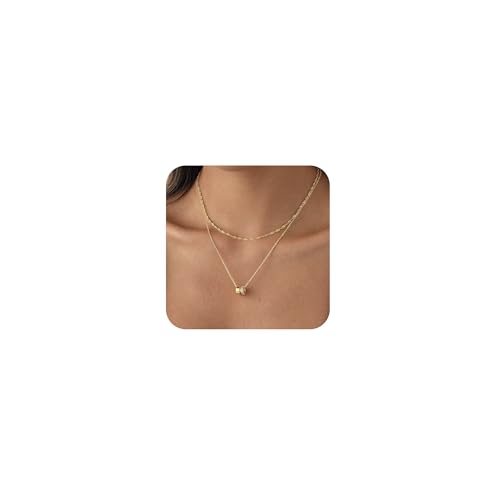 Gold Necklace For Women, Layered 14K Real Gold Plated Necklaces For Women,Dainty Gold Paperclip Chain Tear Circle CZ Pendant Necklace Stack,Trendy Gold Jewelry Set Gifts - style: Layered Twist Rondelle Pendant-Gold