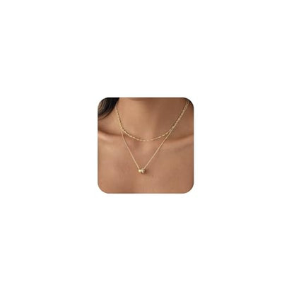 Gold Necklace For Women, Layered 14K Real Gold Plated Necklaces For Women,Dainty Gold Paperclip Chain Tear Circle CZ Pendant Necklace Stack,Trendy Gold Jewelry Set Gifts - style: Layered Twist Rondelle Pendant-Gold