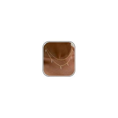 Layered Necklaces For Women,Dainty Gold Plated Necklace Stack Prom Layering Necklaces For Women Trendy Chain Cross Choker Necklace Set Fashion Accessories - color: cross+satellite