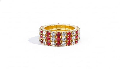 Sparkling Rhinestone Ring Set Trendy Elastic Rhinestone Crystal Stretch Ring Stackable Jewelry for Women Girls - color: 3 Rows Ring-Golden+White+Bright Red
