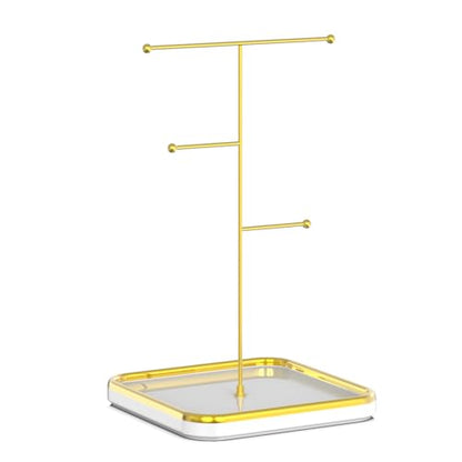 Gold Necklace Holder with Ceramic Base,Jewelry Organizer Stand,1.3ft Height Tall Necklace Hanger Tower Organizer, Aesthetic Jewelry Stand for Necklace, Earring, Bracelets, Rings Display (White)