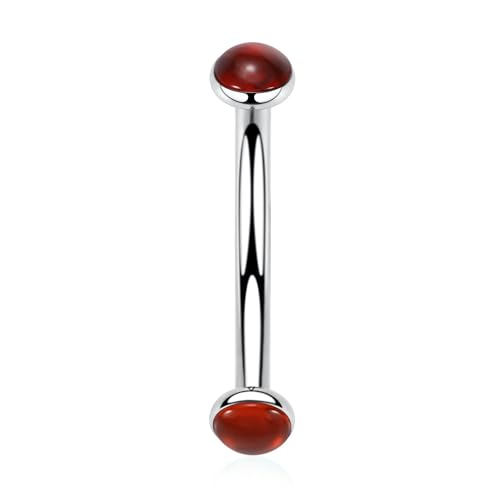 GAGABODY Titanium Eyebrow Jewelry - Curved Barbell & Labret Stud, 16g - Belly Button Ring & Cartilage Earring - Opal Bridge Jewelry - color: 1Pc-Silver+Red Agate-Disc Shape