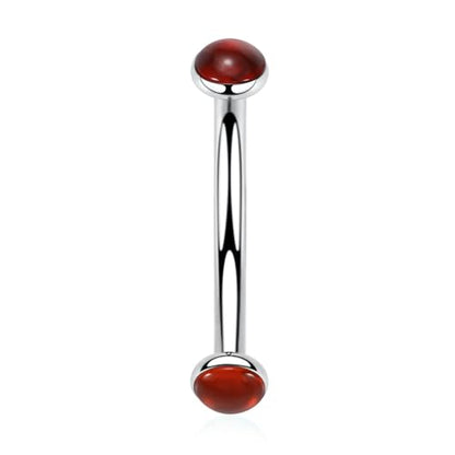 GAGABODY Titanium Eyebrow Jewelry - Curved Barbell & Labret Stud, 16g - Belly Button Ring & Cartilage Earring - Opal Bridge Jewelry - color: 1Pc-Silver+Red Agate-Disc Shape