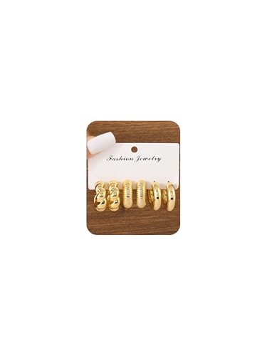 24 Pairs Minimalist Gold Hoop Earrings Set for Women Vintage Chunky Hoops Unique Pearl Earrings Multipack Comfortable and Cool Design Jewelry for Birthday Partie - style: 3 Pairs