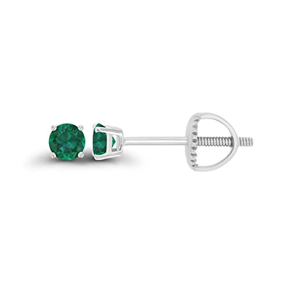 14K Gold Plated 925 Sterling Silver Hypoallergenic 3mm Round Genuine Birthstone Solitaire Screwback Stud Earrings - color: Emerald Created