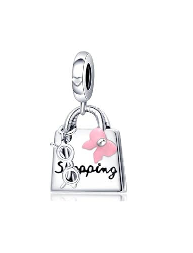 Flower Crab Orca Birthday Athlete Family Tree Safety Chain Cat Dog Bead Pendant 925 Sterling Silver Dangle Compatible With Pandora Moments Charm Bracelet - style: I Love Shopping Handbag Bag Bow Pink Glasses
