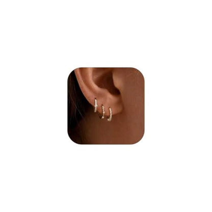 CZ Huggie Earrings for Women, Dainty Gold Earring Stacks 14K Gold Plated Small Huggie Hoop Earrings for Women Trendy Hypoallergenic Cute Unique Gold Earrings Set Fashion Gold Womens Jewelry - color: Gold-set3
