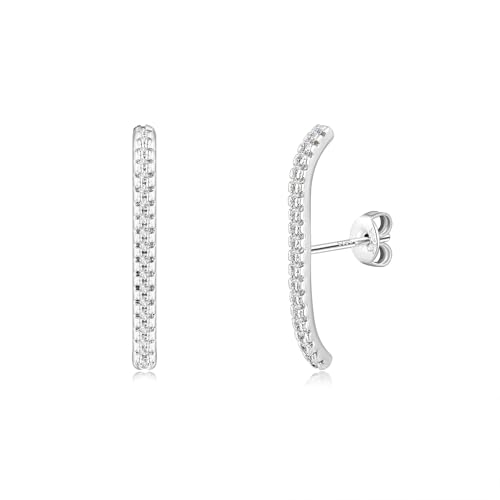 CZ Suspender Cuff Stud Earrings Wrap Earlobe Silver Post Cubic Zirconia Minimalist Jewelry for Women - color: Silver Paved CZ