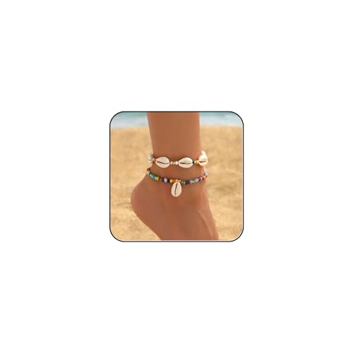 INENIMARTJ Puka Shell Anklets Bracelet for Women Colorful Shell Beaded Anklet Summer Ocean Hawaiian Beach Foot Jewelry Mermaid Seashell Anklets Jewelry for Women - color: colorful