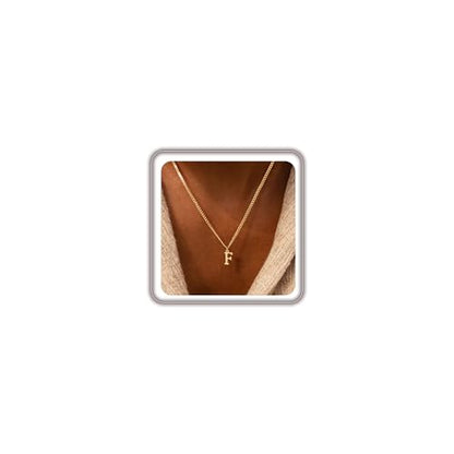 Gold Initial Necklace for Women, Dainty 14K Gold A-Z Letter Necklace Cute Pendant Personalized Name Necklace Trendy Fashion Jewelry Birithday Gift for Her - color: F