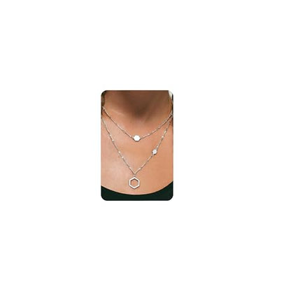 UBGICIG Honeycomb Layered Necklaces for Women Stackable, Dainty Layering Pendant Necklace Non Tarnish, Trendy 16K Plated Silver Gold Necklace Stack Chain Women's Fashion Jewelry - color: Layered Honeycomb-Silver Color