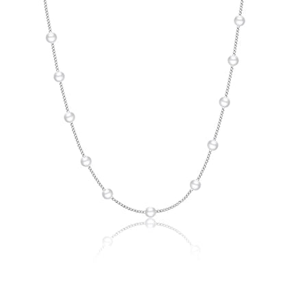 Dainty Pearl Pendant Necklaces for Women 14K Gold Plated Handmade Layered Pearl Chain Necklace Delicate Layered Pearl Necklace Everyday Jewelry Gift - color: Pearl Choker-Silver