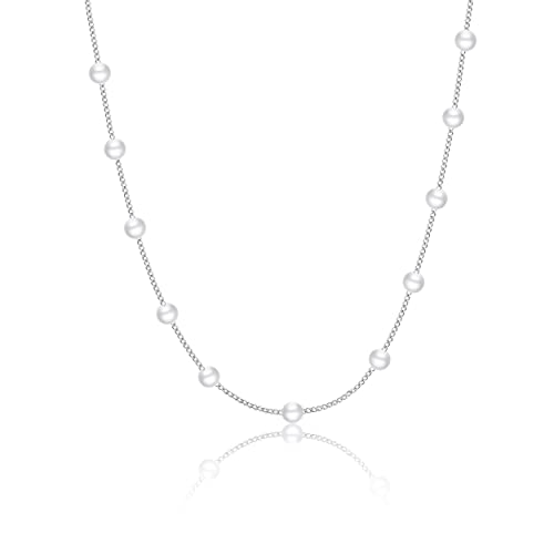 Dainty Pearl Pendant Necklaces for Women 14K Gold Plated Handmade Layered Pearl Chain Necklace Delicate Layered Pearl Necklace Everyday Jewelry Gift - color: Pearl Choker-Silver