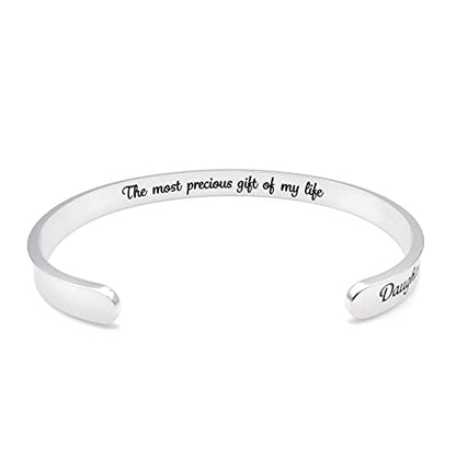 Dczosily Inspirational Bracelets for Women Stainless Steel Cuff Bracelet Engraved Jewelry Motivational Bangles Personalized Gifts for Best Friend/Mom - style: Daughter-The most precious gift of my life(Daughter)