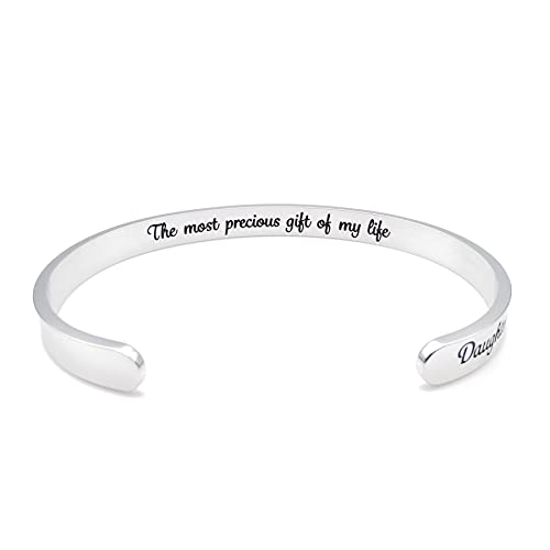 Dczosily Inspirational Bracelets for Women Stainless Steel Cuff Bracelet Engraved Jewelry Motivational Bangles Personalized Gifts for Best Friend/Mom - style: Daughter-The most precious gift of my life(Daughter)