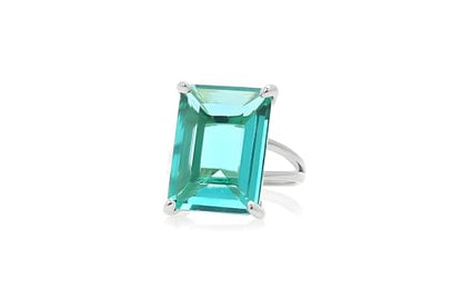 Sterling Silver Blue Tourmaline Statement Ring – Rectangle Gemstone Jewelry for Women – October Birthstone