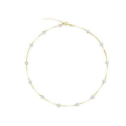 925 Sterling Silver Dainty Freshwater Cultured Pearl Choker Necklace White Genuine Real Pearl Charm Necklaces Jewelry Gifts for Her - color: Satellite Pearl-Gold 4.5-5.5mm