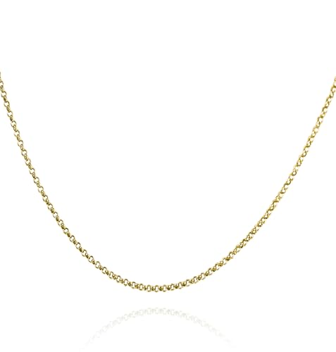 FashionJunkie4Life Gold Plated Sterling Silver Adjustable Rolo Chain | 1mm Chain Adjusts up to 24" with Lobster Clasp | Gold Plated Round Link Jewelry for Women & Men