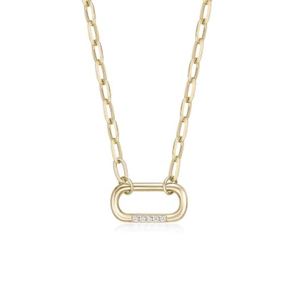 Lavari Jewelers Lab Grown Diamond Paperclip Pendant Necklace for Women - 18k Yellow Gold Plated Sterling Silver Link Necklace for Her - 18 Inch Chain (F-G, VS1-VS2, 0.045 cttw) Lobster Claw
