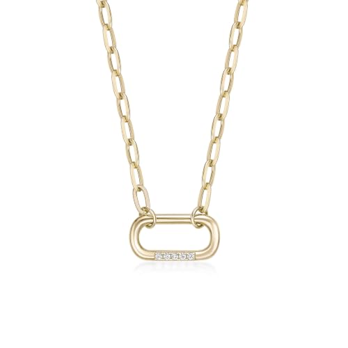Lavari Jewelers Lab Grown Diamond Paperclip Pendant Necklace for Women - 18k Yellow Gold Plated Sterling Silver Link Necklace for Her - 18 Inch Chain (F-G, VS1-VS2, 0.045 cttw) Lobster Claw