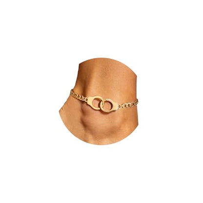 FindChic Stainless Steel Ankle Bracelets for Women, Waterproof Figaro/Cuban/Box/Beaded Chain Anklets, Summer Beach Foot Jewelry, 8.5''-10.5'' Adjustable Length, with Gift Box - style: HankCuff-Gold
