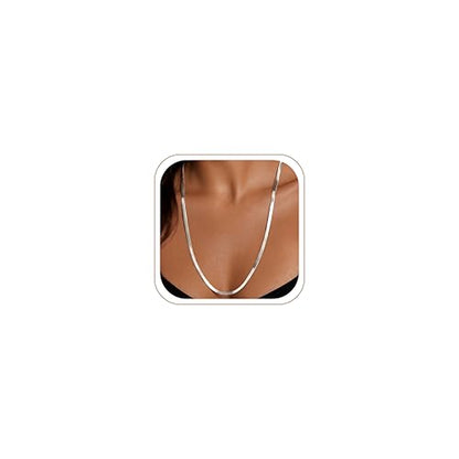 WomenGifts 14K Gold Silver Plated Herringbone Necklace for Women, Dainty Snake Chain Choker, Trendy Simple Long Layered Jewelry Non Tarnish, 3/4/5/8mm,14,16,18,20,22,24,26 Inch Thin & Chunky Options - color: Silver, style: 3mm-24inch