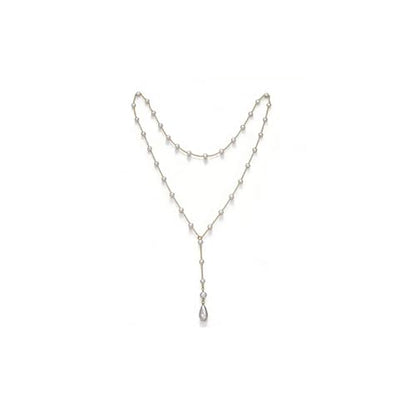 Long Pearl Bead Back Chain Necklace for Backless Dress Bridal Wedding Pearl Backdrop Festival Body Chain Jewelry for Women - color: Gold