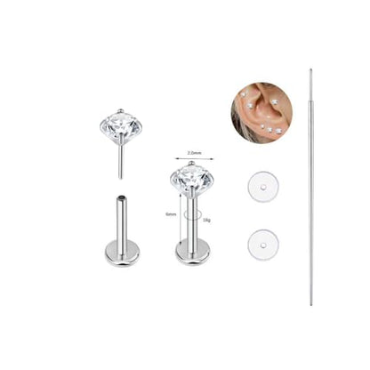 BelezaDosas G23 Titanium Labret Studs 16G Threadless Push-in Press Fit Lip Cluster Tragus Helix Lobe Conch Rook Medusa Cartilage Monroe Earring Push Back Piercing Jewelry - color: 18g6mm2.0 po cl
