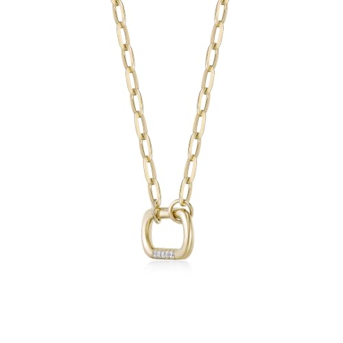 Lavari Jewelers Lab Grown Diamond Paperclip Pendant Necklace for Women - 18k Yellow Gold Plated Sterling Silver Link Necklace for Her - 18 Inch Chain (F-G, VS1-VS2, 0.045 cttw) Lobster Claw