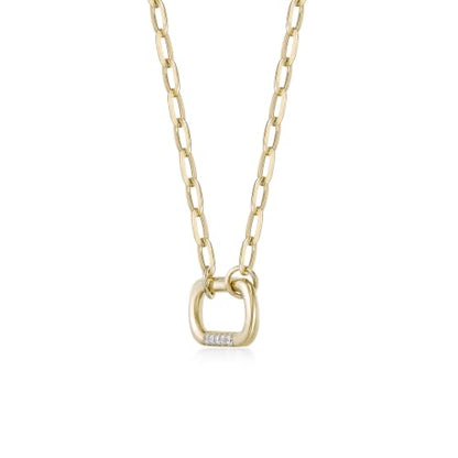 Lavari Jewelers Lab Grown Diamond Paperclip Pendant Necklace for Women - 18k Yellow Gold Plated Sterling Silver Link Necklace for Her - 18 Inch Chain (F-G, VS1-VS2, 0.045 cttw) Lobster Claw