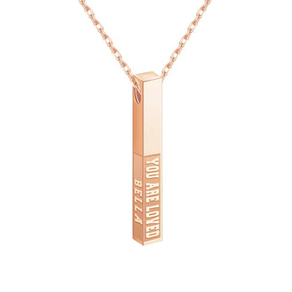 Personalized 3D Vertical Bar Necklace, Custom Necklace Engraved with Any Name Pendant Jewelry Mothers Day Gift - color: Rose Gold-Style 2