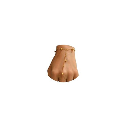 Dainty 18K Gold Plated Tiny Bracelets with Finger Ring for Women | Waterproof Hypoallergenic Adjustable Hand Harness Chain Jewelry - color: Multi Bead -GD
