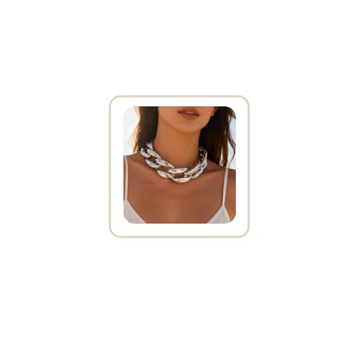 Chunky Link Cuban Chains Necklace Women's Punk Hip-hop Thick Gold Chain Choker Necklace Fashion Costume Jewelry for Women (gold) - color: style2-silve