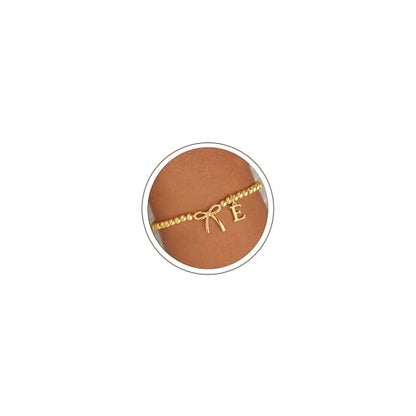 M MOOHAM Bow Initial Bracelets for Women Girls, Letter A-Z Beaded Bracelet | 14K Gold Plated, Bow Bracelets for Girls, Gold Bracelet, Beaded Initial Bracelet, Birthday Gift for Teen Girl Jewelry - color: E